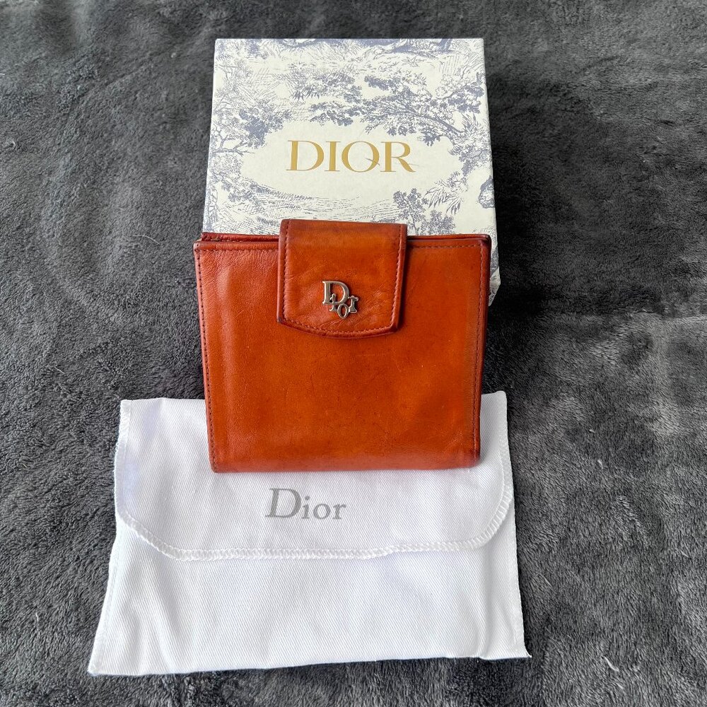 Vintage Dior Bi-Fold Compact Wallet in Cognac